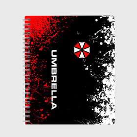 Тетрадь с принтом UMBRELLA CORPORATION в Новосибирске, 100% бумага | 48 листов, плотность листов — 60 г/м2, плотность картонной обложки — 250 г/м2. Листы скреплены сбоку удобной пружинной спиралью. Уголки страниц и обложки скругленные. Цвет линий — светло-серый
 | corp | corporation | resident evil | umbrella | umbrella corporation | зомби апокалипсис | зонт | игра