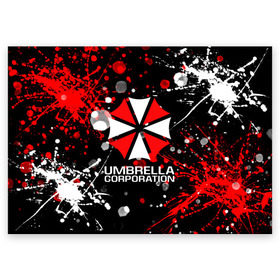 Поздравительная открытка с принтом UMBRELLA CORPORATION. в Новосибирске, 100% бумага | плотность бумаги 280 г/м2, матовая, на обратной стороне линовка и место для марки
 | corp | corporation | resident evil | umbrella | umbrella corporation | зомби апокалипсис | зонт | игра