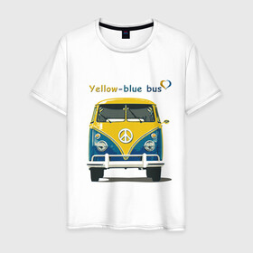 Мужская футболка хлопок с принтом Я люблю вас (Yellow-blue bus) в Новосибирске, 100% хлопок | прямой крой, круглый вырез горловины, длина до линии бедер, слегка спущенное плечо. | 14 февраля | bus | camper | i love you | love you | volkswagen | vw | автобус | автомобилисту | английский | бейсболка | бутылка | валентинов день | водителю | день влюбленных | день святого валент | кепка | кружка | люблю