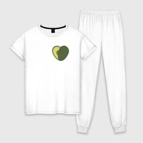 Женская пижама хлопок с принтом Avocado Heart в Новосибирске, 100% хлопок | брюки и футболка прямого кроя, без карманов, на брюках мягкая резинка на поясе и по низу штанин | avocado | vegan | vegetarian | авокадо | веган | вегетарианство