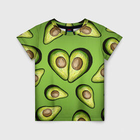Детская футболка 3D с принтом Люблю авокадо в Новосибирске, 100% гипоаллергенный полиэфир | прямой крой, круглый вырез горловины, длина до линии бедер, чуть спущенное плечо, ткань немного тянется | Тематика изображения на принте: food | green | vegetarian | вегетарианец | влюбленность | влюбленные | вместе навсегда | девушке | здоровый | здоровый образ жизни | зелень | кружка | любимая | любимый | люблю | май | натуральный