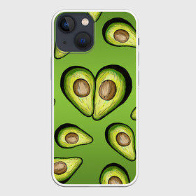 Чехол для iPhone 13 mini с принтом Люблю авокадо в Новосибирске,  |  | Тематика изображения на принте: food | green | vegetarian | вегетарианец | влюбленность | влюбленные | вместе навсегда | девушке | здоровый | здоровый образ жизни | зелень | кружка | любимая | любимый | люблю | май | натуральный