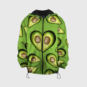 Детская куртка 3D с принтом Люблю авокадо в Новосибирске, 100% полиэстер | застежка — молния, подол и капюшон оформлены резинкой с фиксаторами, по бокам — два кармана без застежек, один потайной карман на груди, плотность верхнего слоя — 90 г/м2; плотность флисового подклада — 260 г/м2 | Тематика изображения на принте: food | green | vegetarian | вегетарианец | влюбленность | влюбленные | вместе навсегда | девушке | здоровый | здоровый образ жизни | зелень | кружка | любимая | любимый | люблю | май | натуральный