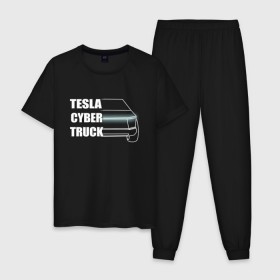 Мужская пижама хлопок с принтом Tesla Cybertruck в Новосибирске, 100% хлопок | брюки и футболка прямого кроя, без карманов, на брюках мягкая резинка на поясе и по низу штанин
 | 