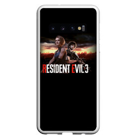 Чехол для Samsung Galaxy S10 с принтом Resident Evil 3 в Новосибирске, Силикон | Область печати: задняя сторона чехла, без боковых панелей | Тематика изображения на принте: carlos oliveira | jill valentine | nemesis | re 3 | resident evil 3 remake | джил вэлентайн | карлос оливейра | немезида | немезис | обитель зла