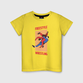 Детская футболка хлопок с принтом Вольная борьба в Новосибирске, 100% хлопок | круглый вырез горловины, полуприлегающий силуэт, длина до линии бедер | sport | wrestling | борьба | вольная | греко римская | единоборство | спорт