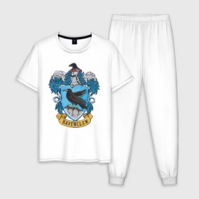 Мужская пижама хлопок с принтом Coat of Ravenclaw в Новосибирске, 100% хлопок | брюки и футболка прямого кроя, без карманов, на брюках мягкая резинка на поясе и по низу штанин
 | vdgerir | гарри поттер | гриффиндор | дамблдор | добби | слизерин | хогвартс