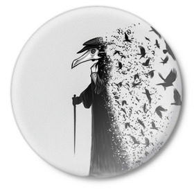 Значок с принтом Чумной доктор в Новосибирске,  металл | круглая форма, металлическая застежка в виде булавки | lord | plague | болезнь | вороны | доктор | маска | птицы | чумной