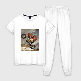 Женская пижама хлопок с принтом Байкер Наполеон в Новосибирске, 100% хлопок | брюки и футболка прямого кроя, без карманов, на брюках мягкая резинка на поясе и по низу штанин | война | картина | мотоцикл | наполеон | подарок | стиль | стильно | хайп | харлей