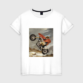 Женская футболка хлопок с принтом Байкер Наполеон в Новосибирске, 100% хлопок | прямой крой, круглый вырез горловины, длина до линии бедер, слегка спущенное плечо | война | картина | мотоцикл | наполеон | подарок | стиль | стильно | хайп | харлей