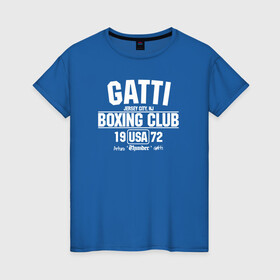 Женская футболка хлопок с принтом Gatti Boxing Club в Новосибирске, 100% хлопок | прямой крой, круглый вырез горловины, длина до линии бедер, слегка спущенное плечо | Тематика изображения на принте: arturo gatti | arturo thunder gatti | gatti | thunder | артуро гатти | гатти