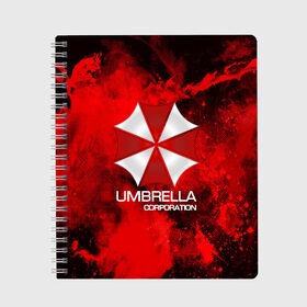 Тетрадь с принтом UMBRELLA CORP в Новосибирске, 100% бумага | 48 листов, плотность листов — 60 г/м2, плотность картонной обложки — 250 г/м2. Листы скреплены сбоку удобной пружинной спиралью. Уголки страниц и обложки скругленные. Цвет линий — светло-серый
 | biohazard | biohazard 7 | crocodile | fang | game | hand | monster | new umbrella | resident evil | resident evil 7 | umbrella | umbrella corp | umbrella corporation | zombie | обитель