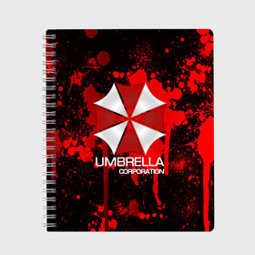 Тетрадь с принтом UMBRELLA CORP в Новосибирске, 100% бумага | 48 листов, плотность листов — 60 г/м2, плотность картонной обложки — 250 г/м2. Листы скреплены сбоку удобной пружинной спиралью. Уголки страниц и обложки скругленные. Цвет линий — светло-серый
 | biohazard | biohazard 7 | crocodile | fang | game | hand | monster | new umbrella | resident evil | resident evil 7 | umbrella | umbrella corp | umbrella corporation | zombie | обитель