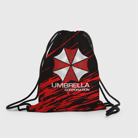 Рюкзак-мешок 3D с принтом UMBRELLA CORP в Новосибирске, 100% полиэстер | плотность ткани — 200 г/м2, размер — 35 х 45 см; лямки — толстые шнурки, застежка на шнуровке, без карманов и подкладки | biohazard | biohazard 7 | crocodile | fang | game | hand | monster | new umbrella | resident evil | resident evil 7 | umbrella | umbrella corp | umbrella corporation | zombie | обитель