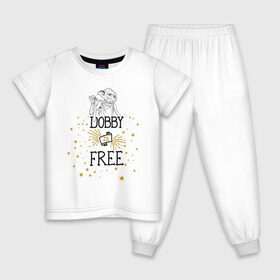 Детская пижама хлопок с принтом Dobby is free в Новосибирске, 100% хлопок |  брюки и футболка прямого кроя, без карманов, на брюках мягкая резинка на поясе и по низу штанин
 | vdgerir | гарри поттер | гриффиндор | дамблдор | добби | слизерин | хогвартс