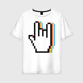 Женская футболка хлопок Oversize с принтом Pixel Rock в Новосибирске, 100% хлопок | свободный крой, круглый ворот, спущенный рукав, длина до линии бедер
 | art | hand | pixel | pixelart | rock | арт | пиксель | пиксельарт | рок | рука