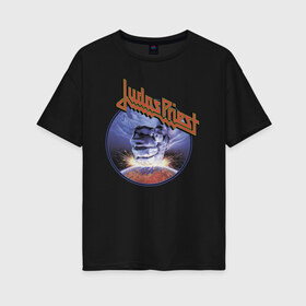 Женская футболка хлопок Oversize с принтом Juda Priest в Новосибирске, 100% хлопок | свободный крой, круглый ворот, спущенный рукав, длина до линии бедер
 | album | judas priest | metal | music | rock | джудас прист | метал | рок
