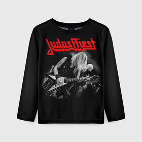 Детский лонгслив 3D с принтом JUDAS PRIEST. в Новосибирске, 100% полиэстер | длинные рукава, круглый вырез горловины, полуприлегающий силуэт
 | firepower | judas priest | бог металла | джудас прист | иуда прист | музыка | роб хэлфорд | рок | рок н ролл | хэви метал