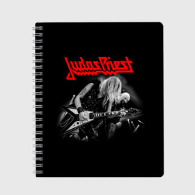 Тетрадь с принтом JUDAS PRIEST в Новосибирске, 100% бумага | 48 листов, плотность листов — 60 г/м2, плотность картонной обложки — 250 г/м2. Листы скреплены сбоку удобной пружинной спиралью. Уголки страниц и обложки скругленные. Цвет линий — светло-серый
 | firepower | judas priest | бог металла | джудас прист | иуда прист | музыка | роб хэлфорд | рок | рок н ролл | хэви метал