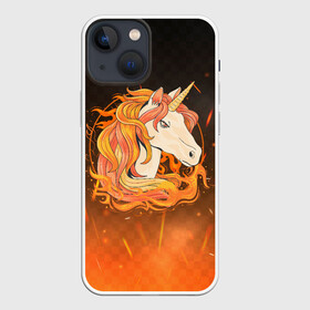 Чехол для iPhone 13 mini с принтом Огненный единорог в Новосибирске,  |  | pony | грива | единорог | лошадь | огненный | пламя | пони | поняшка | рог | рыжий