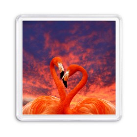 Магнит 55*55 с принтом Flamingo Love в Новосибирске, Пластик | Размер: 65*65 мм; Размер печати: 55*55 мм | 14 февраля | 8 марта | валентинов день | верность | влюбленность | влюбленные | вместе | вместе навсегда | девушке | женат | женский день | женский праздник | закат | замужем | кружка | любимая