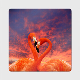 Магнит виниловый Квадрат с принтом Flamingo Love в Новосибирске, полимерный материал с магнитным слоем | размер 9*9 см, закругленные углы | 14 февраля | 8 марта | валентинов день | верность | влюбленность | влюбленные | вместе | вместе навсегда | девушке | женат | женский день | женский праздник | закат | замужем | кружка | любимая