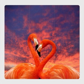 Магнитный плакат 3Х3 с принтом Flamingo Love в Новосибирске, Полимерный материал с магнитным слоем | 9 деталей размером 9*9 см | 14 февраля | 8 марта | валентинов день | верность | влюбленность | влюбленные | вместе | вместе навсегда | девушке | женат | женский день | женский праздник | закат | замужем | кружка | любимая