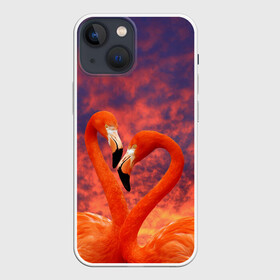 Чехол для iPhone 13 mini с принтом Flamingo Love в Новосибирске,  |  | 14 февраля | 8 марта | валентинов день | верность | влюбленность | влюбленные | вместе | вместе навсегда | девушке | женат | женский день | женский праздник | закат | замужем | кружка | любимая