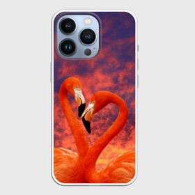 Чехол для iPhone 13 Pro с принтом Flamingo Love в Новосибирске,  |  | Тематика изображения на принте: 14 февраля | 8 марта | валентинов день | верность | влюбленность | влюбленные | вместе | вместе навсегда | девушке | женат | женский день | женский праздник | закат | замужем | кружка | любимая