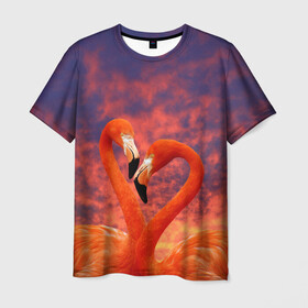 Мужская футболка 3D с принтом Flamingo Love в Новосибирске, 100% полиэфир | прямой крой, круглый вырез горловины, длина до линии бедер | 14 февраля | 8 марта | валентинов день | верность | влюбленность | влюбленные | вместе | вместе навсегда | девушке | женат | женский день | женский праздник | закат | замужем | кружка | любимая