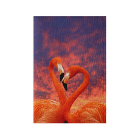 Обложка для паспорта матовая кожа с принтом Flamingo Love в Новосибирске, натуральная матовая кожа | размер 19,3 х 13,7 см; прозрачные пластиковые крепления | Тематика изображения на принте: 14 февраля | 8 марта | валентинов день | верность | влюбленность | влюбленные | вместе | вместе навсегда | девушке | женат | женский день | женский праздник | закат | замужем | кружка | любимая