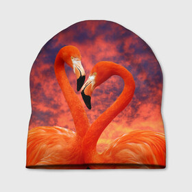 Шапка 3D с принтом Flamingo Love в Новосибирске, 100% полиэстер | универсальный размер, печать по всей поверхности изделия | 14 февраля | 8 марта | валентинов день | верность | влюбленность | влюбленные | вместе | вместе навсегда | девушке | женат | женский день | женский праздник | закат | замужем | кружка | любимая