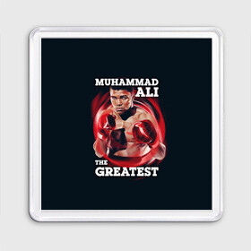 Магнит 55*55 с принтом Muhammad Ali в Новосибирске, Пластик | Размер: 65*65 мм; Размер печати: 55*55 мм | ali | muhammad ali | the greatest | али | бокс | мухамед али | мухаммед али