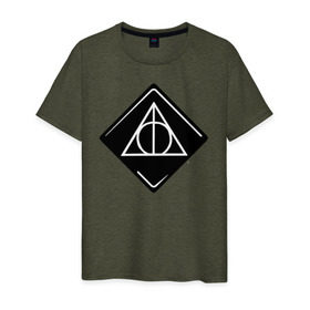 Мужская футболка хлопок с принтом Deathly Hallows в Новосибирске, 100% хлопок | прямой крой, круглый вырез горловины, длина до линии бедер, слегка спущенное плечо. | deathly hallows | vdgerir | гарри поттер | гриффиндор | дамблдор | добби | слизерин | хогвартс