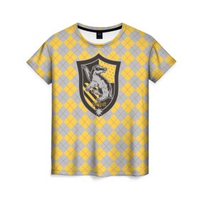 Женская футболка 3D с принтом Coat of Hufflepuff в Новосибирске, 100% полиэфир ( синтетическое хлопкоподобное полотно) | прямой крой, круглый вырез горловины, длина до линии бедер | vdgerir | гарри поттер | гриффиндор | дамблдор | добби | слизерин | хогвартс
