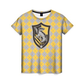 Женская футболка 3D с принтом Coat of Hufflepuff в Новосибирске, 100% полиэфир ( синтетическое хлопкоподобное полотно) | прямой крой, круглый вырез горловины, длина до линии бедер | Тематика изображения на принте: vdgerir | гарри поттер | гриффиндор | дамблдор | добби | слизерин | хогвартс