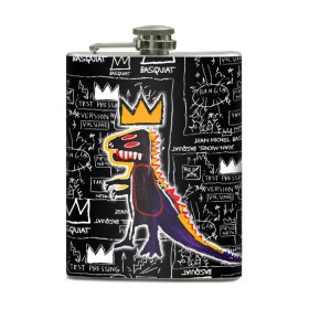 Фляга с принтом Basquiat Dinosaur в Новосибирске, металлический корпус | емкость 0,22 л, размер 125 х 94 мм. Виниловая наклейка запечатывается полностью | art | louis vuitton | lv