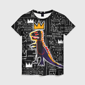 Женская футболка 3D с принтом Basquiat Dinosaur в Новосибирске, 100% полиэфир ( синтетическое хлопкоподобное полотно) | прямой крой, круглый вырез горловины, длина до линии бедер | art | louis vuitton | lv