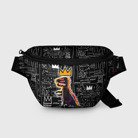 Поясная сумка 3D с принтом Basquiat Dinosaur в Новосибирске, 100% полиэстер | плотная ткань, ремень с регулируемой длиной, внутри несколько карманов для мелочей, основное отделение и карман с обратной стороны сумки застегиваются на молнию | art | louis vuitton | lv