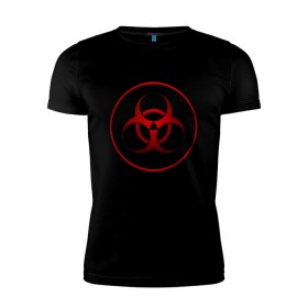 Мужская футболка премиум с принтом Biohazard в Новосибирске, 92% хлопок, 8% лайкра | приталенный силуэт, круглый вырез ворота, длина до линии бедра, короткий рукав | biohazard | бактерии | бактерия | биологическая опасность | вирус | вирусы | заражение | зараза | заразный | знак | микроб | микробы | опасно | опасность | предупреждение | эпидемия