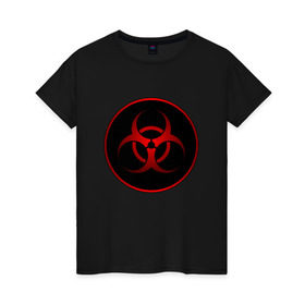 Женская футболка хлопок с принтом Biohazard в Новосибирске, 100% хлопок | прямой крой, круглый вырез горловины, длина до линии бедер, слегка спущенное плечо | biohazard | бактерии | бактерия | биологическая опасность | вирус | вирусы | заражение | зараза | заразный | знак | микроб | микробы | опасно | опасность | предупреждение | эпидемия
