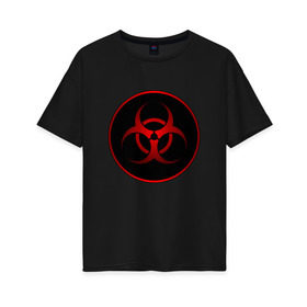 Женская футболка хлопок Oversize с принтом Biohazard в Новосибирске, 100% хлопок | свободный крой, круглый ворот, спущенный рукав, длина до линии бедер
 | biohazard | бактерии | бактерия | биологическая опасность | вирус | вирусы | заражение | зараза | заразный | знак | микроб | микробы | опасно | опасность | предупреждение | эпидемия