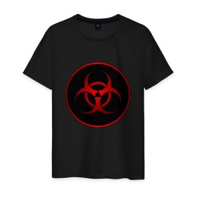 Мужская футболка хлопок с принтом Biohazard в Новосибирске, 100% хлопок | прямой крой, круглый вырез горловины, длина до линии бедер, слегка спущенное плечо. | Тематика изображения на принте: biohazard | бактерии | бактерия | биологическая опасность | вирус | вирусы | заражение | зараза | заразный | знак | микроб | микробы | опасно | опасность | предупреждение | эпидемия