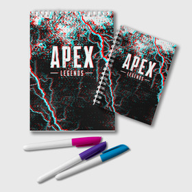 Блокнот с принтом APEX LEGENDS GLITCH в Новосибирске, 100% бумага | 48 листов, плотность листов — 60 г/м2, плотность картонной обложки — 250 г/м2. Листы скреплены удобной пружинной спиралью. Цвет линий — светло-серый
 | apex | apex legends | battle | battle royal | bloodhound | titanfall | wraith | апекс | апекс легендс | батл рояль | битва | война | каустик | королевская битва