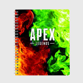 Тетрадь с принтом APEX LEGENDS в Новосибирске, 100% бумага | 48 листов, плотность листов — 60 г/м2, плотность картонной обложки — 250 г/м2. Листы скреплены сбоку удобной пружинной спиралью. Уголки страниц и обложки скругленные. Цвет линий — светло-серый
 | apex | apex legends | battle | battle royal | bloodhound | titanfall | wraith | апекс | апекс легендс | батл рояль | битва | война | каустик | королевская битва