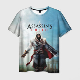 Мужская футболка 3D с принтом Assassins Creed в Новосибирске, 100% полиэфир | прямой крой, круглый вырез горловины, длина до линии бедер | blood | game | асасин | ассасин | ассасин крид | ассассин | ассассин крид | дезмонд майлс | дитя ассассинов | игра | кровь | надпись | оружие