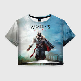 Женская футболка Crop-top 3D с принтом Assassins Creed в Новосибирске, 100% полиэстер | круглая горловина, длина футболки до линии талии, рукава с отворотами | blood | game | асасин | ассасин | ассасин крид | ассассин | ассассин крид | дезмонд майлс | дитя ассассинов | игра | кровь | надпись | оружие