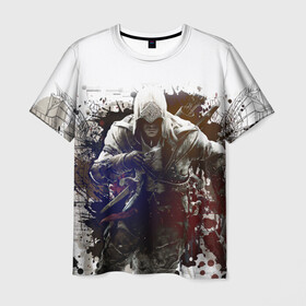 Мужская футболка 3D с принтом Assassins Creed в Новосибирске, 100% полиэфир | прямой крой, круглый вырез горловины, длина до линии бедер | blood | game | асасин | ассасин | ассасин крид | ассассин | ассассин крид | дезмонд майлс | дитя ассассинов | игра | кровь | надпись | оружие