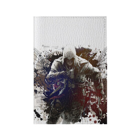 Обложка для паспорта матовая кожа с принтом Assassins Creed в Новосибирске, натуральная матовая кожа | размер 19,3 х 13,7 см; прозрачные пластиковые крепления | blood | game | асасин | ассасин | ассасин крид | ассассин | ассассин крид | дезмонд майлс | дитя ассассинов | игра | кровь | надпись | оружие