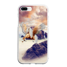 Чехол для iPhone 7Plus/8 Plus матовый с принтом Sea Sunset Horse в Новосибирске, Силикон | Область печати: задняя сторона чехла, без боковых панелей | вечернее небо | закат | конь | крылатый | крылья | легенды | летающий | лошадь | мистический | мифология | мифы | море | морской | облака | облачность | пегас | плед | погода | подушка | скалы | сумка
